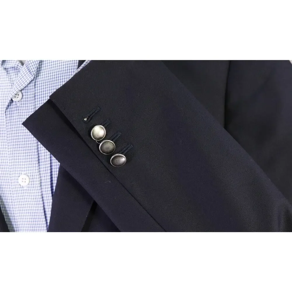 Suitsupply Custom Navy Blue Woven Metal Button 2-Btn Wool Blazer Jacket 42L